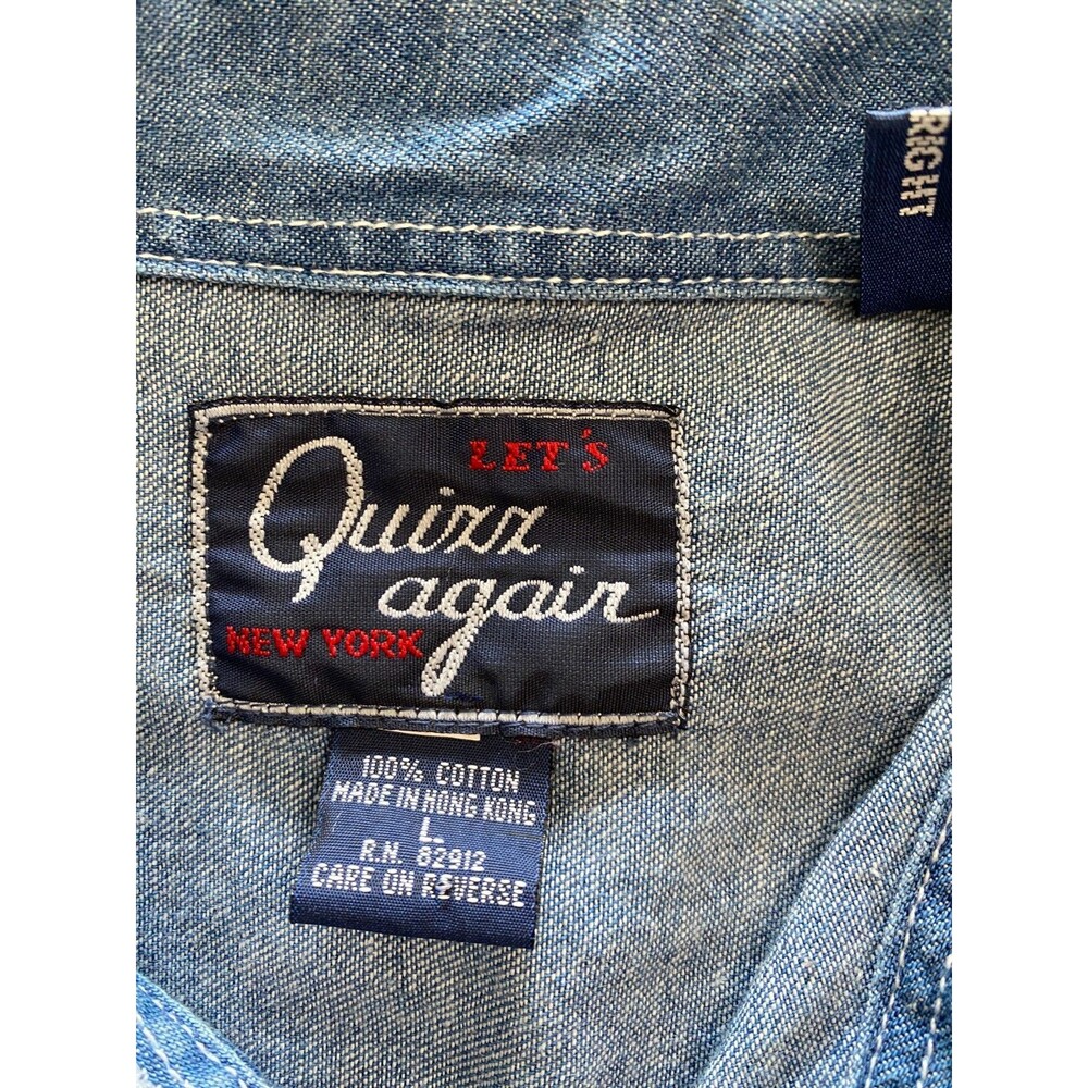 Quizz Again NY Women's Long Sleeve Shirt L Velvet Collar Embroider Bear Denim‎ - Picture 4 of 9